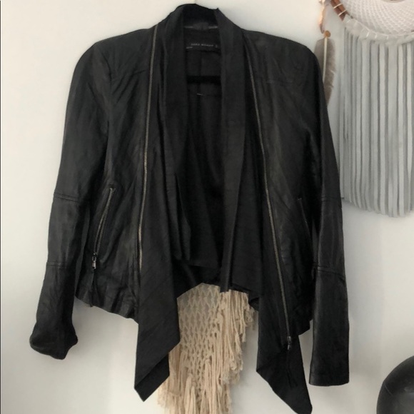 Zara Black Lambskin Leather Jacket - Waterfall Hem - Picture 2 of 4